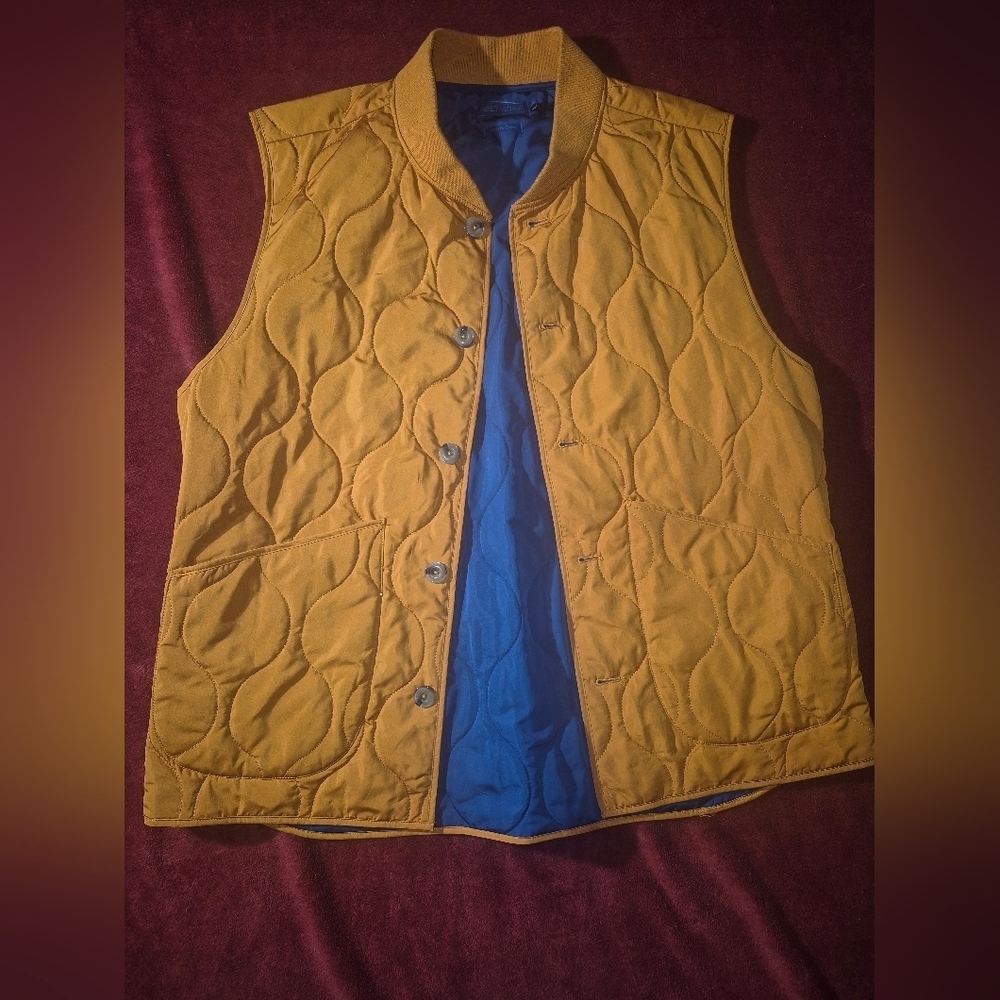 Men's Orange Quilted Vest with Blue Lining - Picture 2 of 9